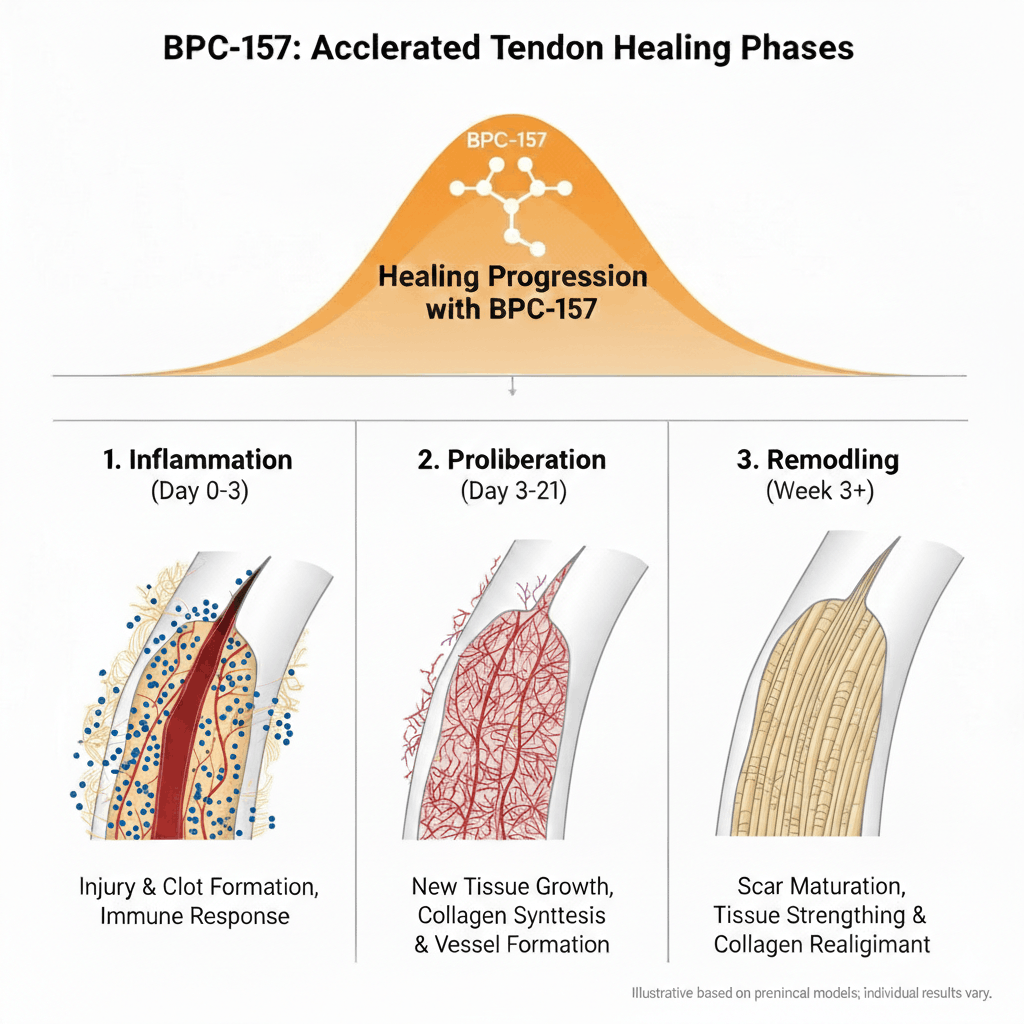BPC-157 Acclerated Tendon Healing Phases - Inflammation, Proliferation, Remodeling